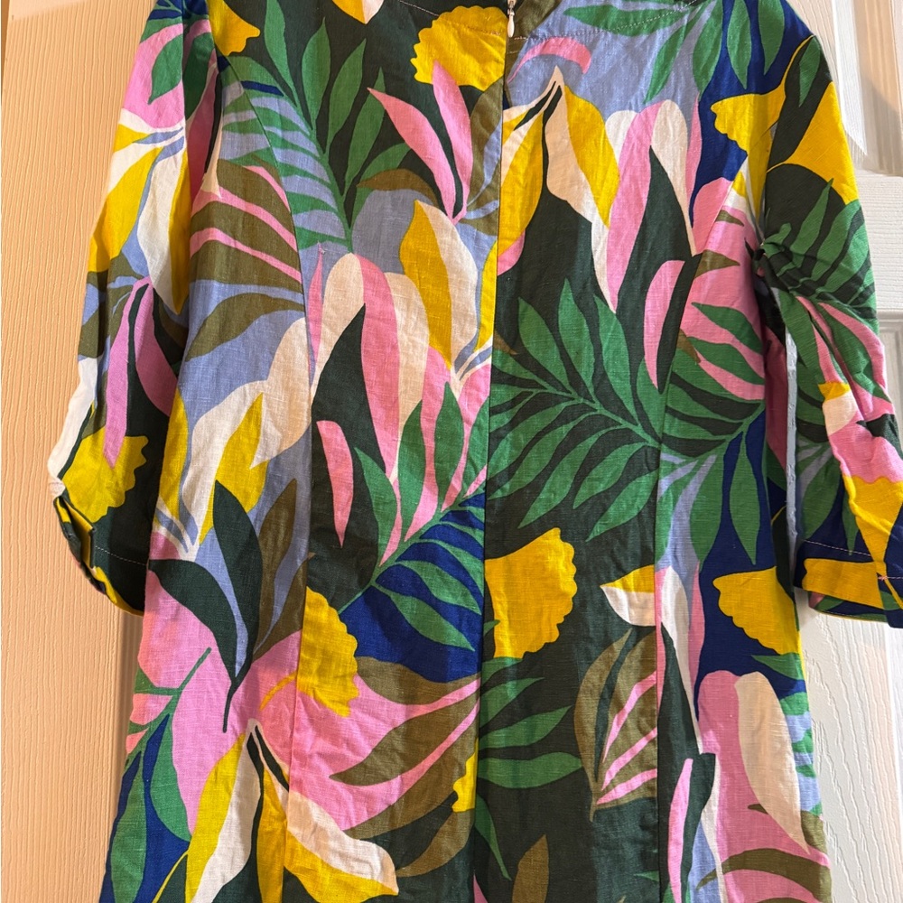 Boden Bright Tropical Print Linen Dress in Pink, Yellow & Green - Picture 5 of 5